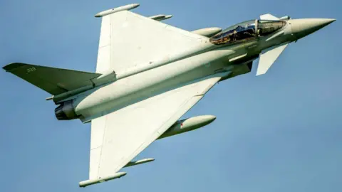 RAF Typhoon flying over Hathersage in Derbyshire