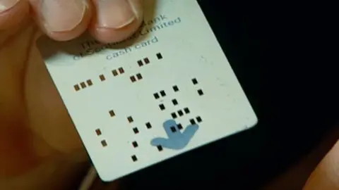 The original card invented by Mr Goodfellow was credit card sized and resembled a computer punch-card