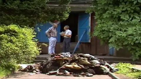 BBC Discarded miners overalls after finishing work for the last time at Blaenant on 25 May, 1990