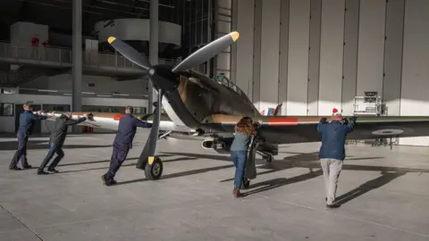 IWM Hawker Hurricane arriving at IWM hangar