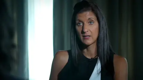 Channel 4 News Rebecca Kalam being interviewed on Channel 4 News