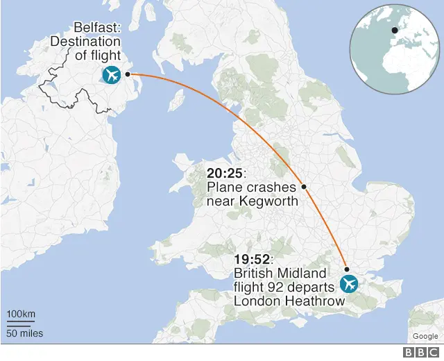 Map of where the plane took off from and where it was heading