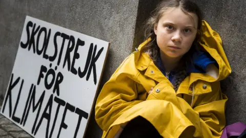 Getty Images Fifteen year old Swedish student Greta Thunberg leads a school strike and sits outside of Riksdagen, the Swedish parliament building, in order to raises awareness for climate change on August 28, 2018 in Stockholm, Sweden.