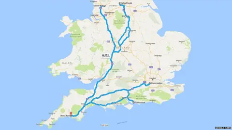 Google Maps A map of the journeys of Jack's last four away games
