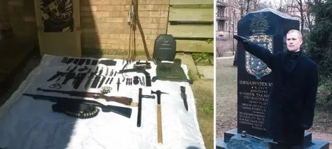 Vehvilainen's weapon collection - and photo of him performing a Nazi salute