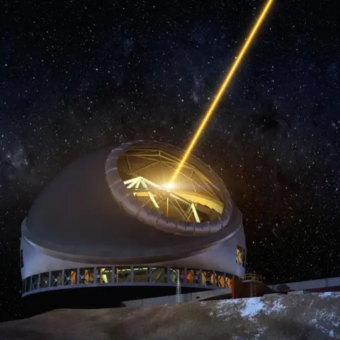 Thirty Meter Telescope Artist rendition of telescope with active guide laser