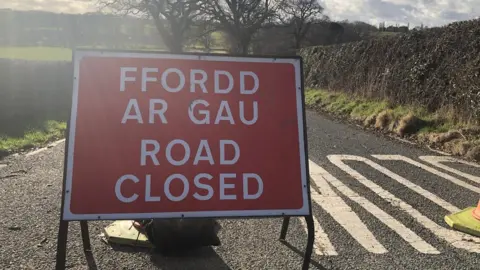 BBC Road closed sign near the bridge