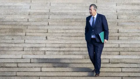 Liam McBurney/PA Edwin Poots on Stormont steps