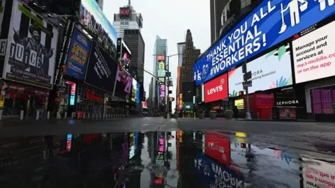 Getty Images A view of a nearly empty Time Square on April 09, 2020 in New York City