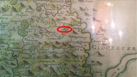 An undated county map listing "Trylegh" alongside "Glocester" and "Chepstowe"