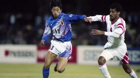 Getty Images Miura playing for Japan against the UAE in the 1992 Asian Cup, a tournament Japan won