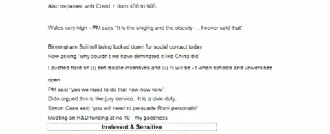 UK Covid inquiry Sir Patrick Vallance diary extract