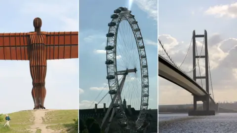 Angel of the North, London Eye, Humber Bridge