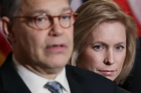 Getty Images Hours after Franken (left) was accused, Senator Gillibrand said Bill Clinton should have resigned over his affair