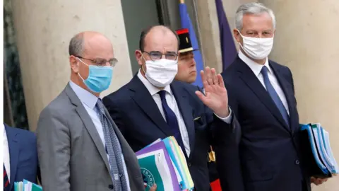 Getty Images french prime minister, economy minister and education and youth minister leave meeting where stimulus plan was discussed. sept 3 2020