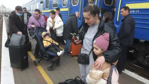 Anadolu Agency People leaving from Odessa railway station in Ukraine on 29 March