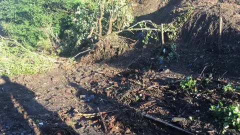 Arriva Trains Wales Picture of the train tracks covered in debris from a landslip