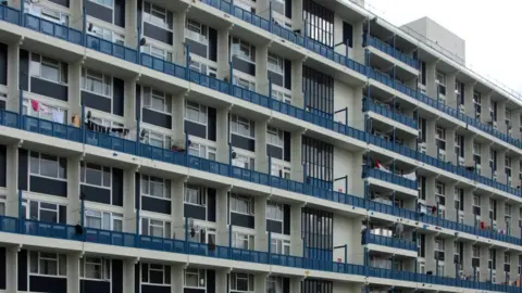 BBC The exterior of a block of flats in Elephant and Castle, south London