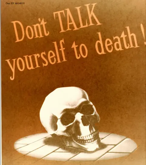 NSA "Don't TALK yourself to death" - a skull features in an NSA security poster