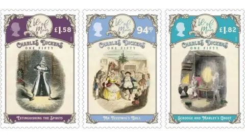 IOMPO Three stamps featuring scenes from A Christmas Carol