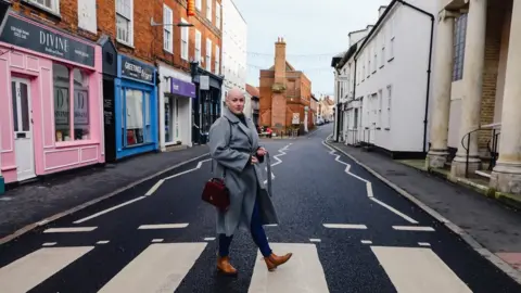 Debbie Burrows Laura walking down Manningtree high street