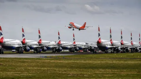 Getty Images BA planes sit grounded on the tarmac in Glasgow