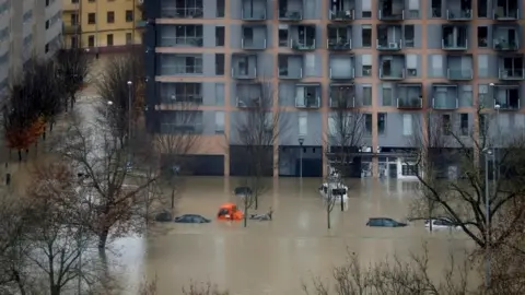 EPA A flooded area in the aftermath of heavy rains in Pamplona, Spain, 10 December 2021