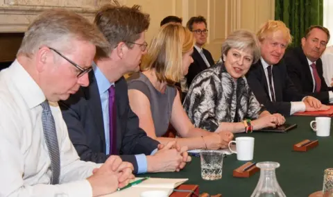 AFP/Getty Images Britain's Prime Minister Theresa May holds the first Cabinet meeting of her new team on 12 June, 2017