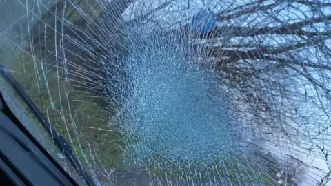 Smashed windscreen