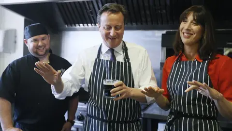 Getty Images Former Prime Minister David Cameron and wife Samantha visited the Brains brewery on an election campaign