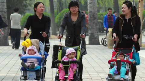 Getty Images A group of mothers with their children take a stroll in Beijing