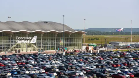 Doncaster Sheffield Airport A plane takes off from the airport