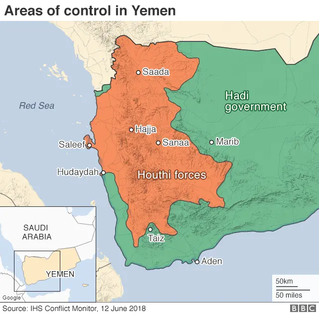 Map showing control of Yemen (12 June 2018)