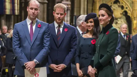 Getty Images Princes William and Harry and the duchesses of Sussex and Cambridge at the Westminster Abbey service