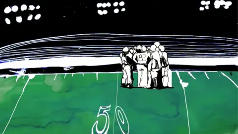 Katie Horwich Illustration of football huddle