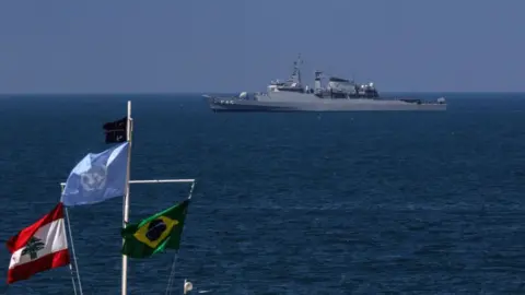 AFP A United Nations Interim Force in Lebanon (UNIFIL) naval ship is pictured in the Mediterranean Sea off the southern Lebanese town of Naqoura, close to border with Israel (19 March 2018)