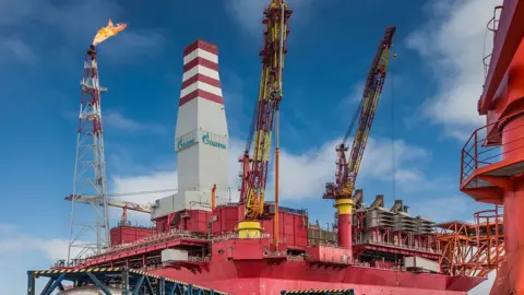 Anadolu / Getty oil-producing platform is seen at Pechora Sea, Russia