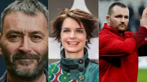 Getty Images Tudur Owen, Catrin Finch and Ken Owens are to become druids