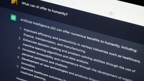 Getty Images ChatGPT lists answers to the question: "What can AI offer to humanity?"