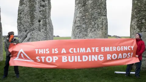 Getty Images Anti tunnel protest at Stonehenge