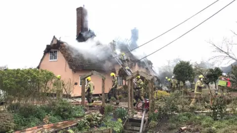 Fire at a cottage in Thwaite