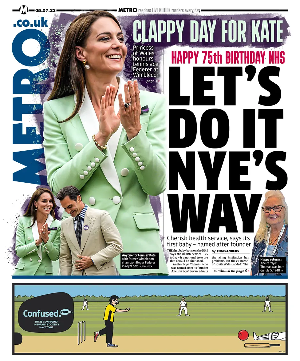 The headline on the front page of Metro reads: "Let's do it Nye's way"