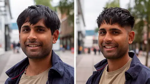 BBC A before and after haircut portrait of Kian Patel