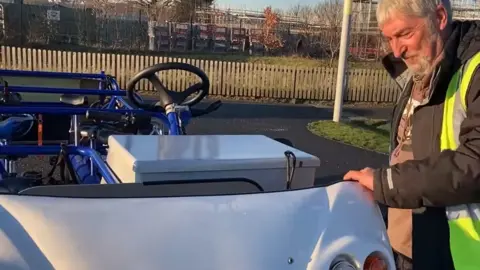 BBC Dave Bowker with the 'bus'