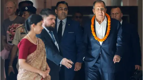 Reuters Russian Foreign Minister Sergei Lavrov arrives at a hotel ahead of the G20 Summit in New Delhi, India, September 8, 2023.