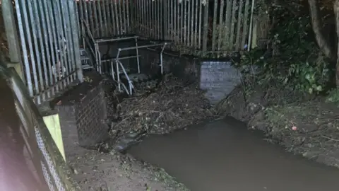 Environment Agency Debris on metal grill in waterway