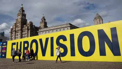 EPA Giant Eurovision sign in front of Liverpool's Liver building