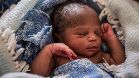 AFP A newborn at the Juba Teaching Hospital in Juba, the South Sudanese capital's only fully functioning maternity ward which has five beds and only solar-powered electricity