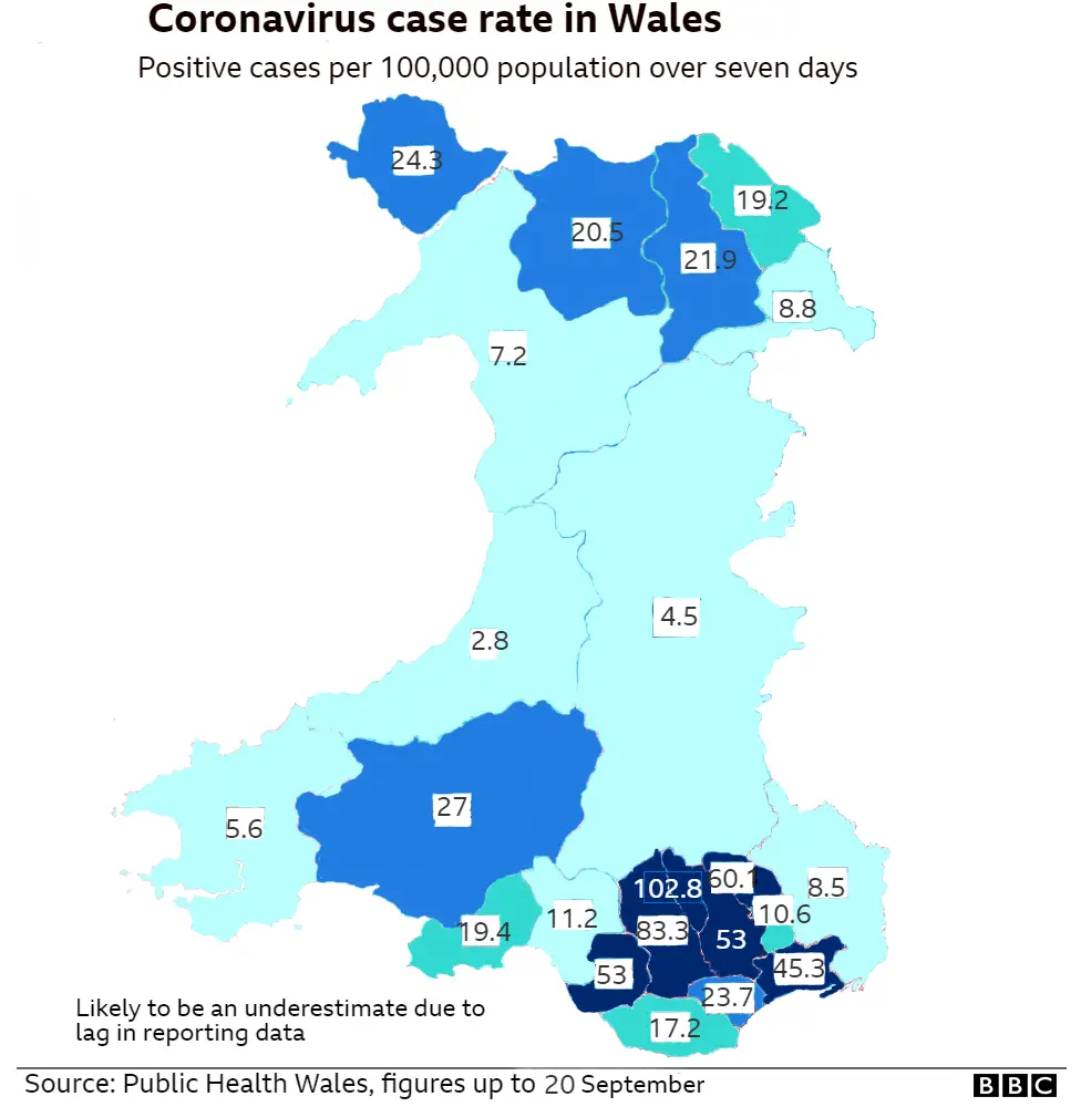 Map showing case rate in Wales