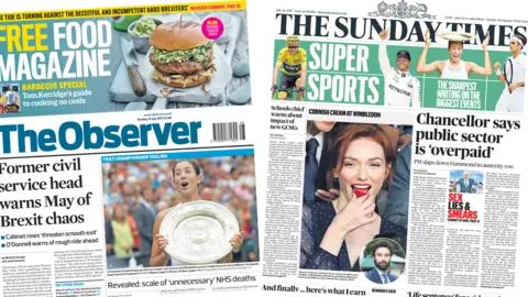 The Observer and The Sunday Times front pages